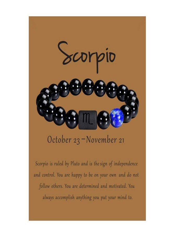 VLINRAS Zodiac Scorpio Bracelet for Men Women Scorpio Gifts Natural Black Onyx Stone Zodiac Charm Bracelet Constellation Horoscope Jewelry - Image 1